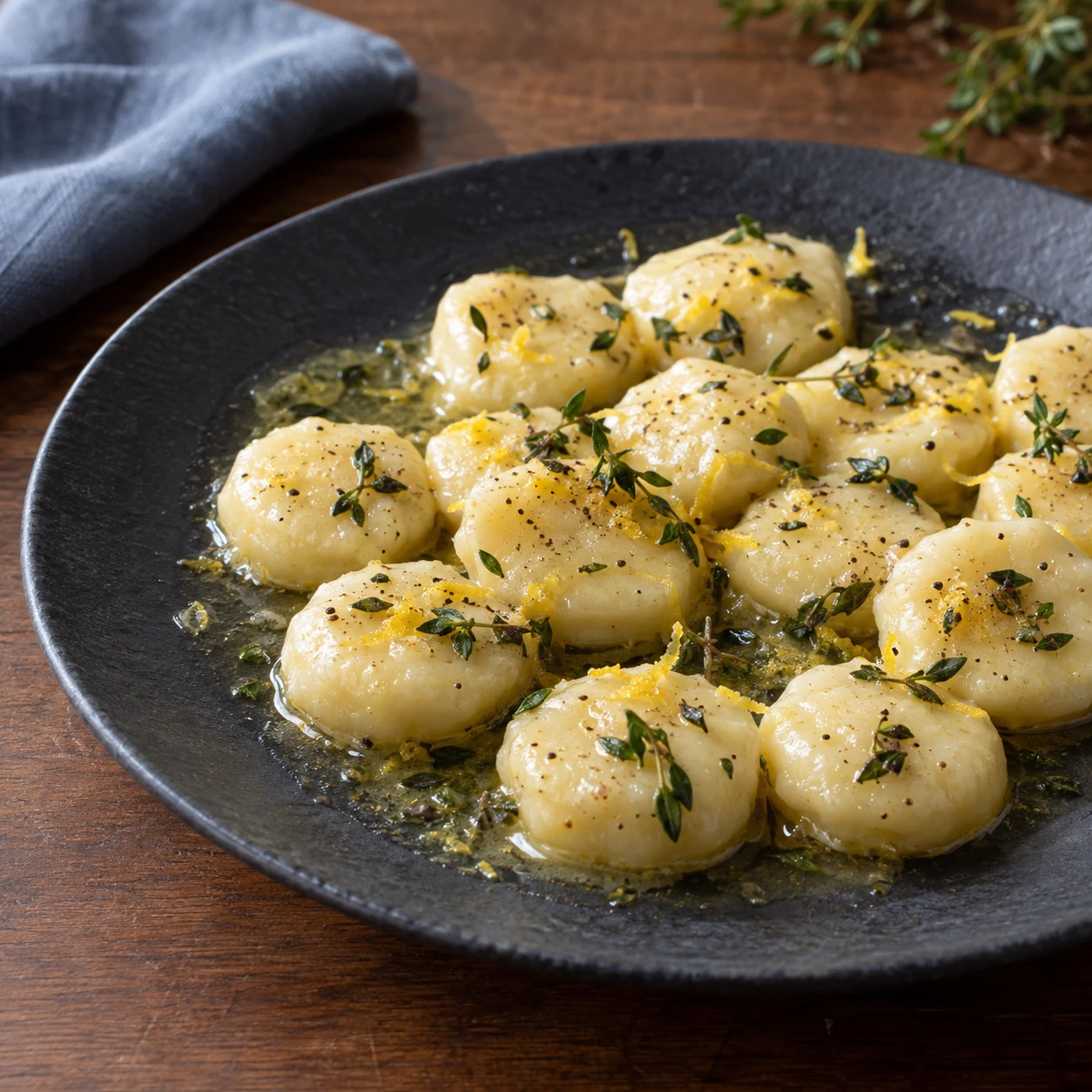 Almond Mozzarella Gnocchi with Lemon Thyme Butter