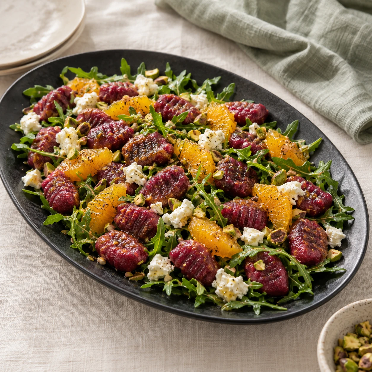 Beet Gnocchi Salad with Orange and Goat Cheese