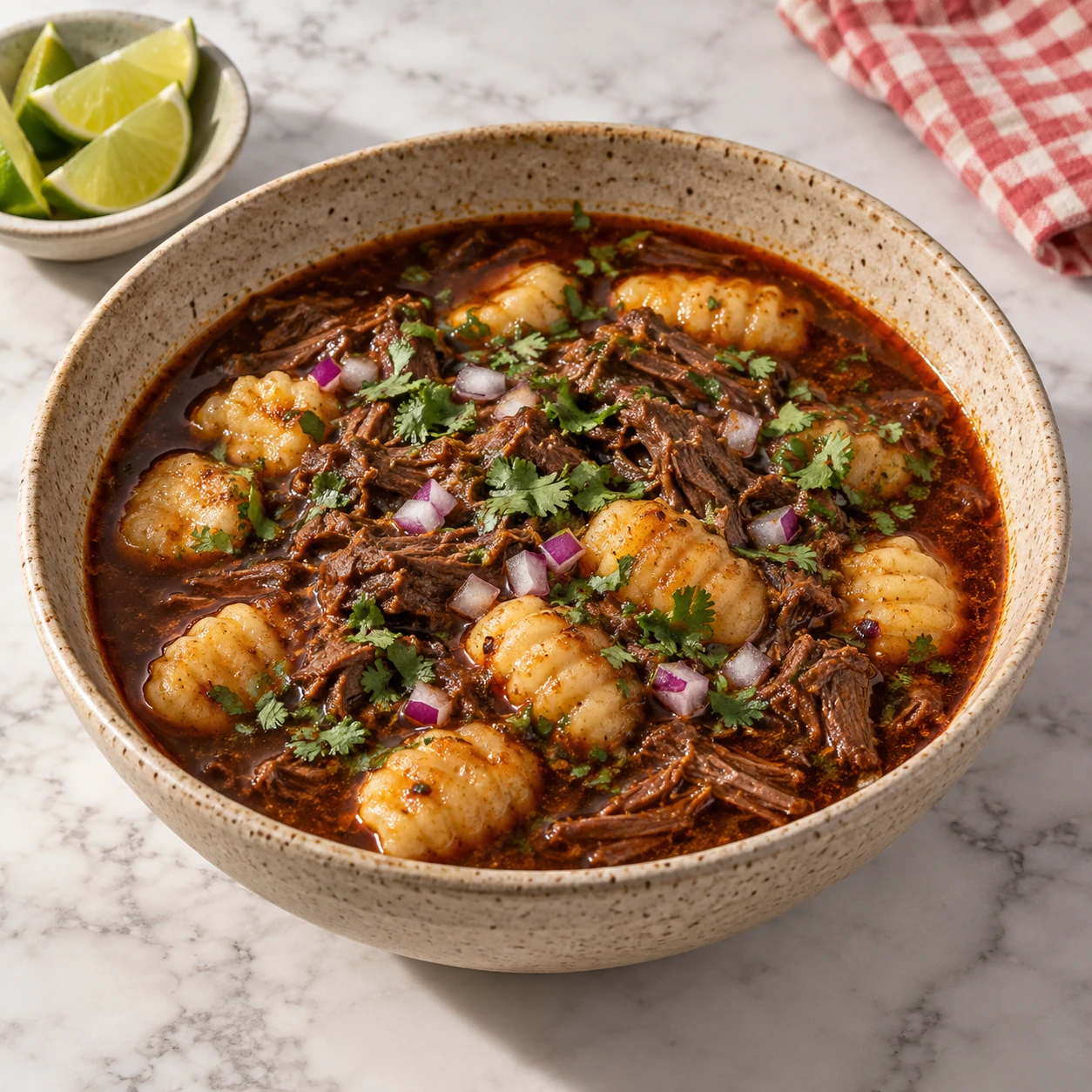 Birria Gnocchi with Consomme