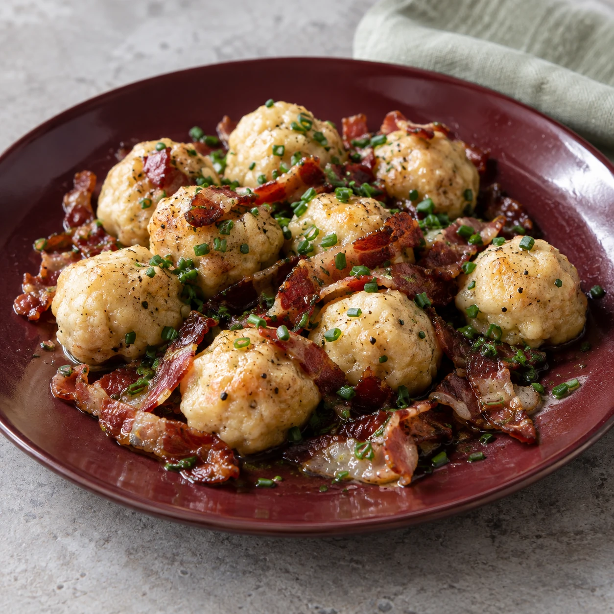 Bread Gnocchi with Speck and Chives