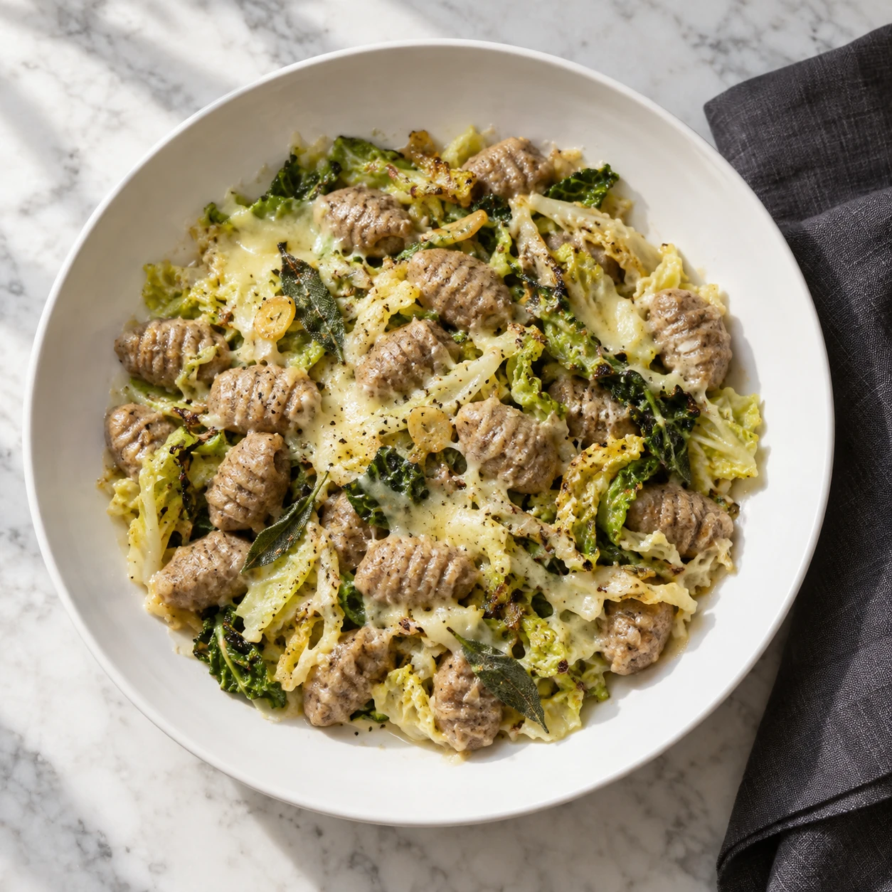 Buckwheat Gnocchi with Cabbage and Fontina