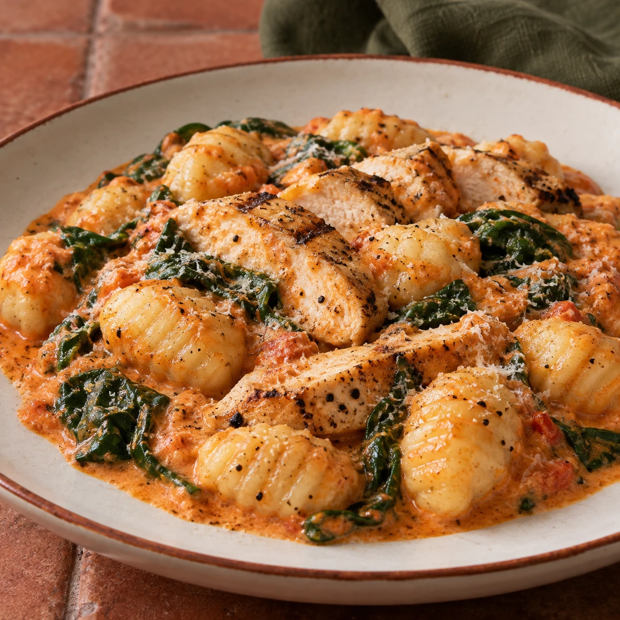 Chicken Gnocchi with Roasted Red Pepper Sauce