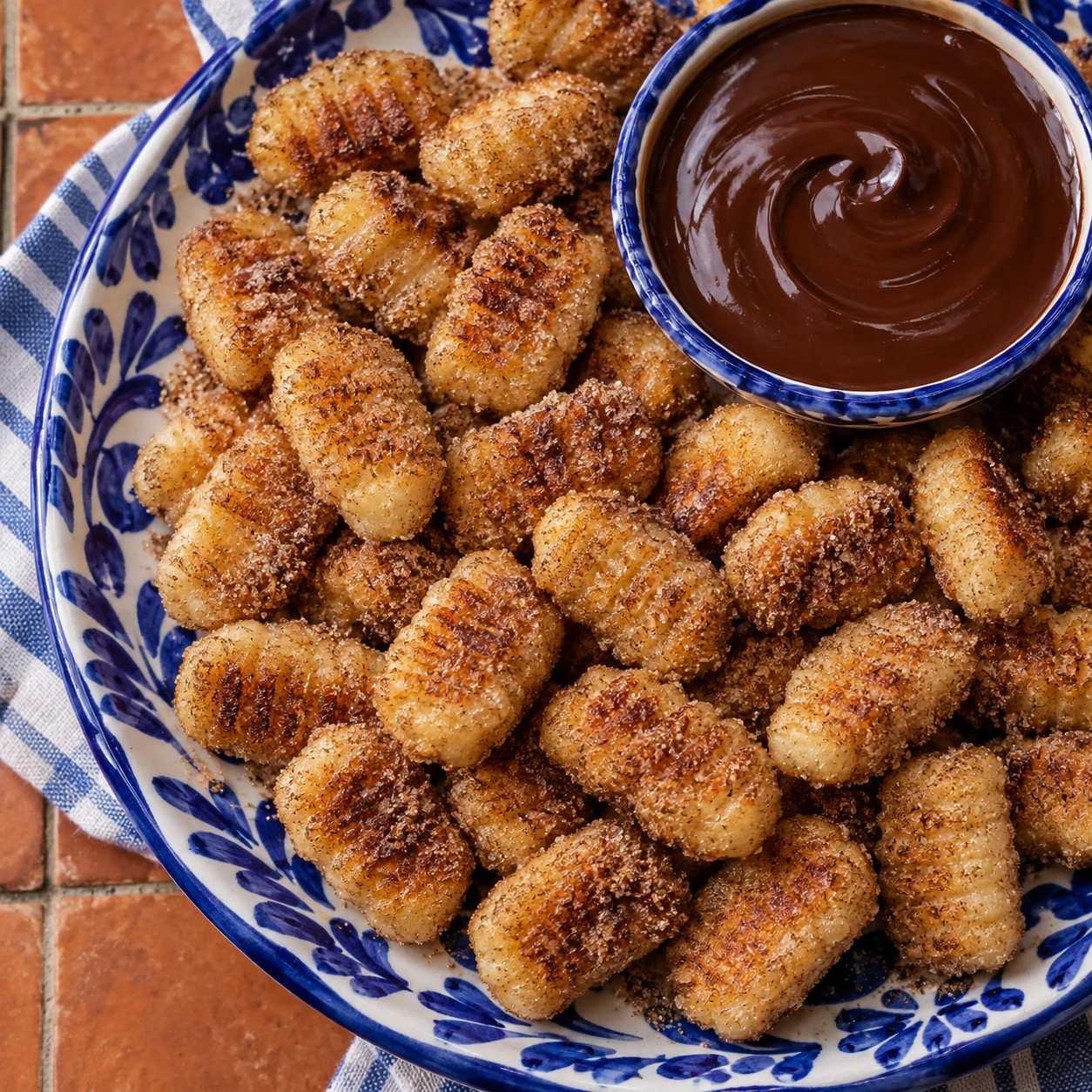 Churro Gnocchi with Chocolate Sauce