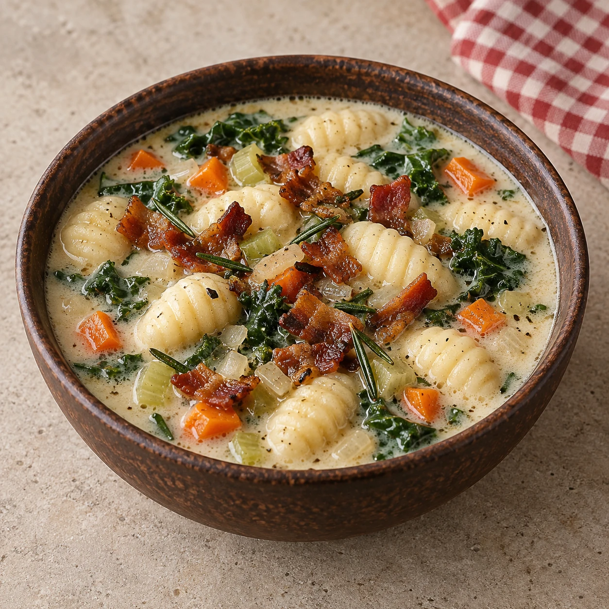 Creamy Gnocchi Soup with Rosemary Bacon