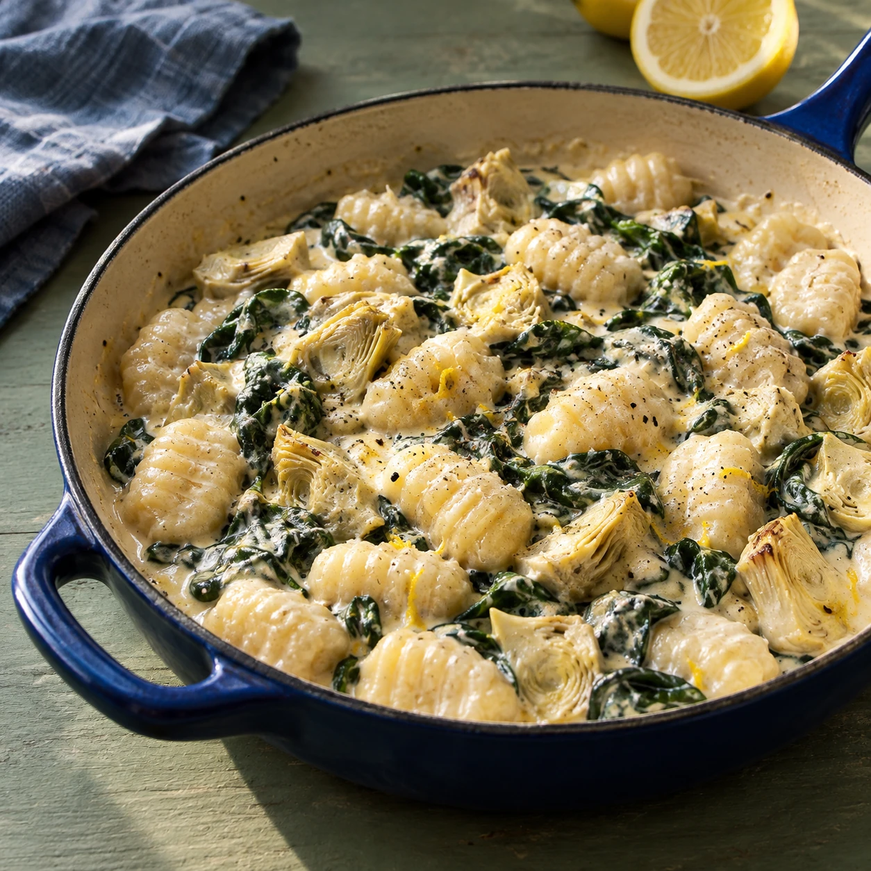 Creamy Spinach and Artichoke Gnocchi Skillet