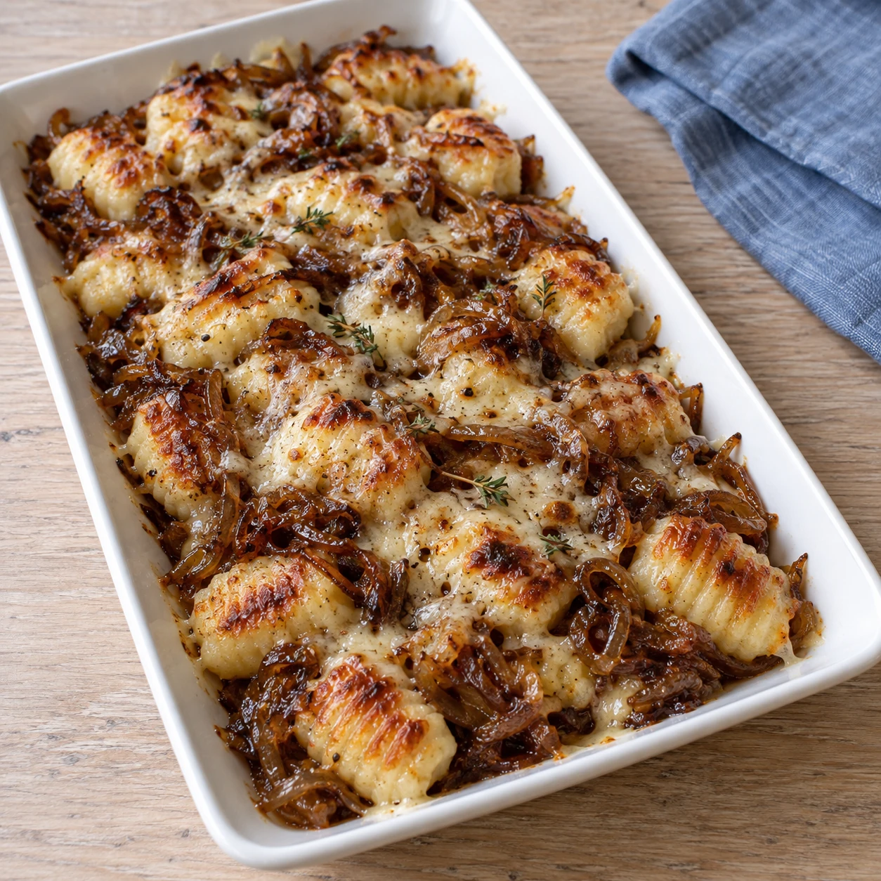 Crispy French Onion Gnocchi with Gruyere