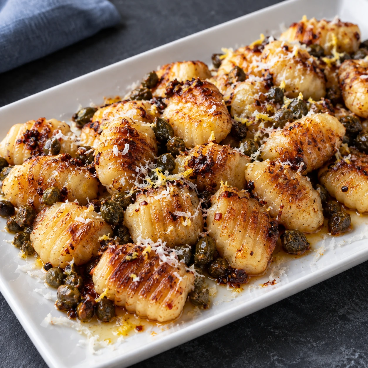 Crispy Gnocchi with Chili Crisp, Capers and Parmesan