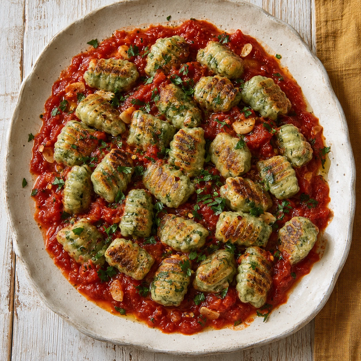 Crispy Kale Gnocchi with Arrabbiata