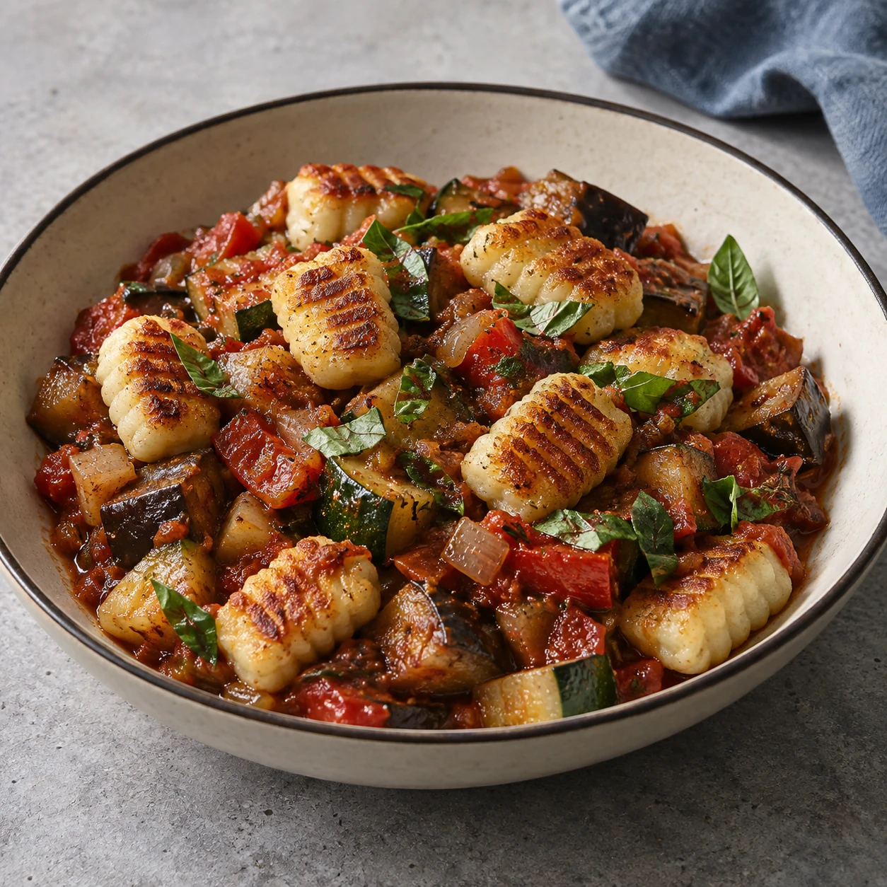 Crispy Potato Gnocchi with Ratatouille