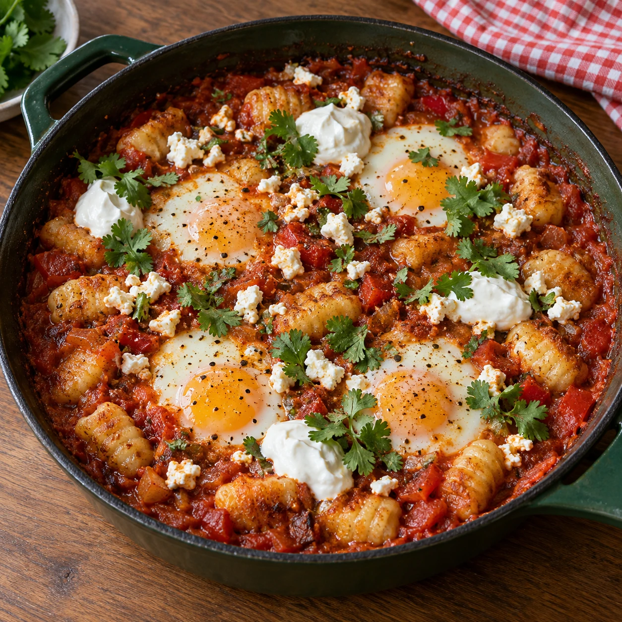 Crispy Potato Gnocchi Shakshuka with Yogurt