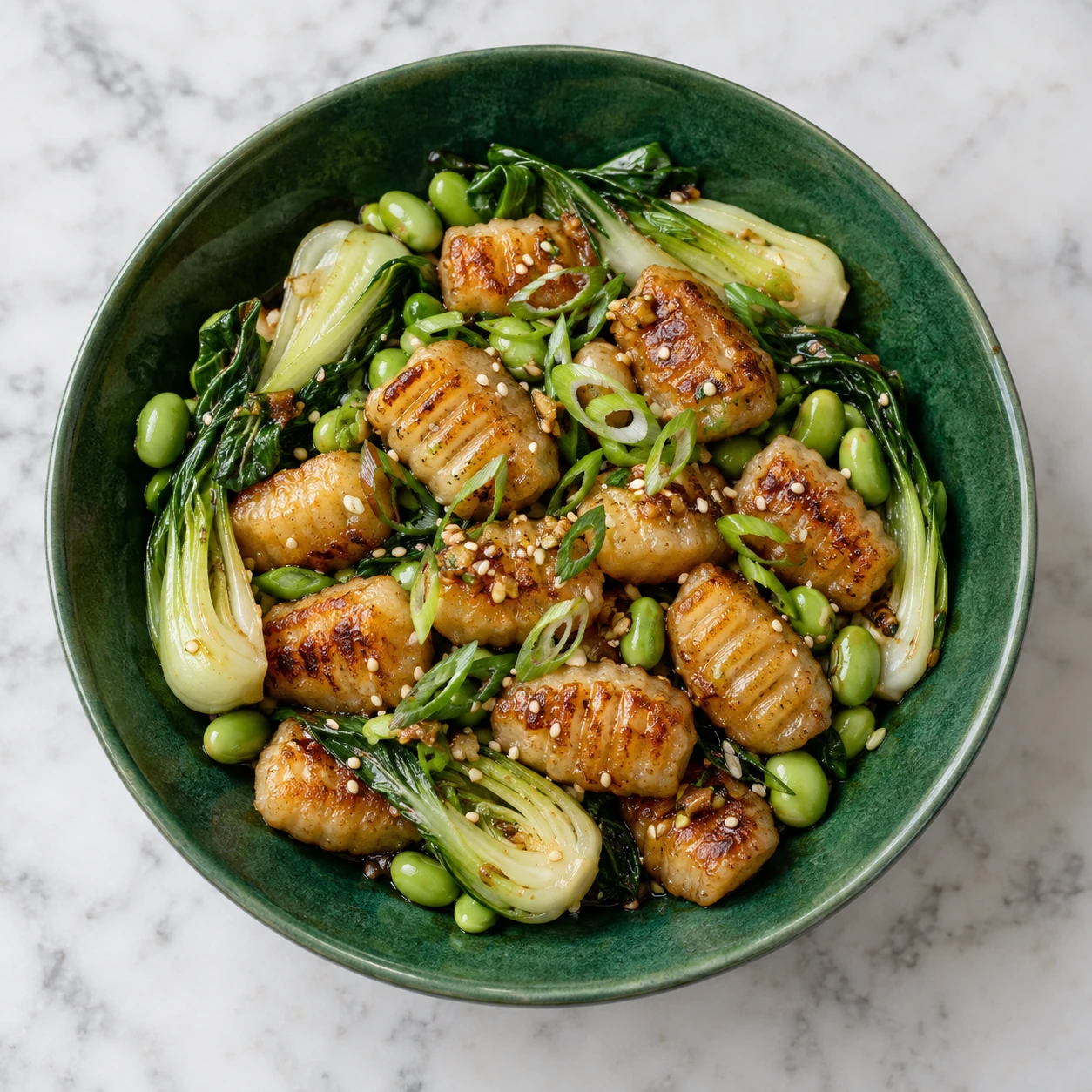 Crispy Tofu Gnocchi Bowls with Ginger and Sesame