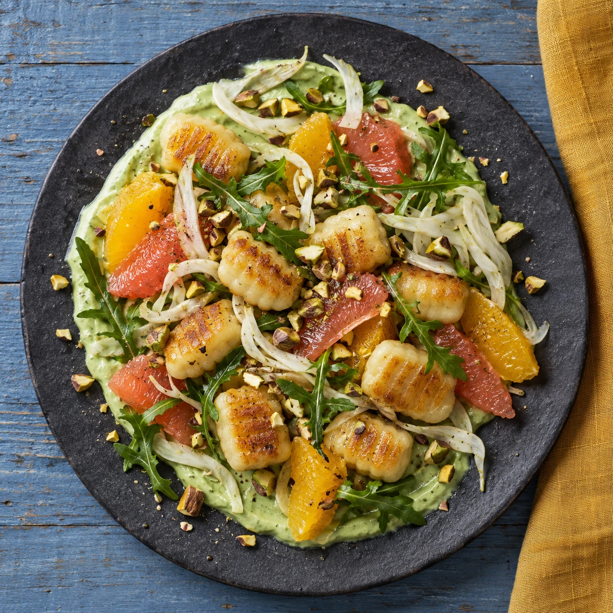 Gnocchi with Avocado Cream and Citrus Salad