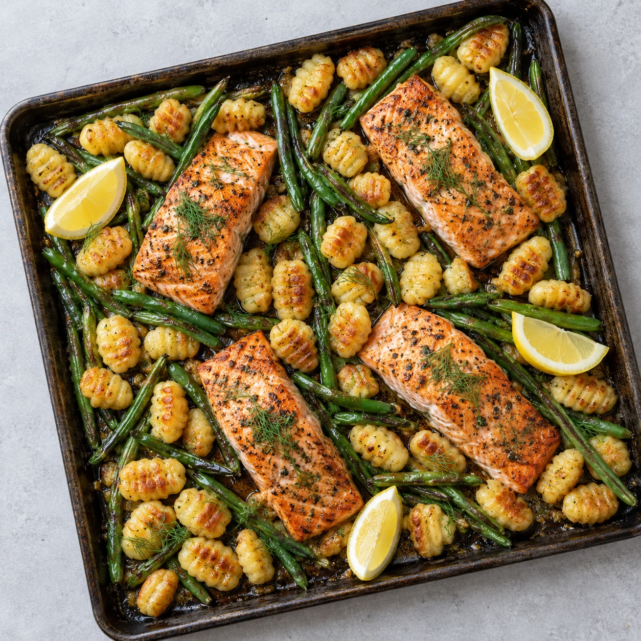 Lemon Salmon and Gnocchi Tray Bake