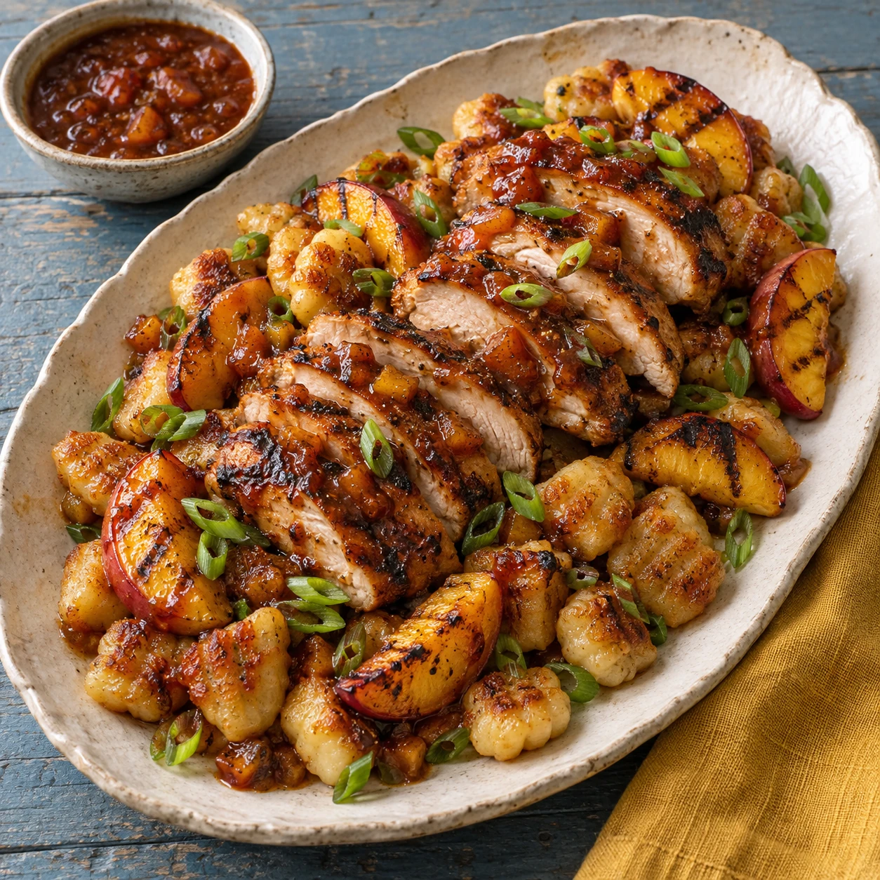 Peach BBQ Chicken with Crispy Gnocchi