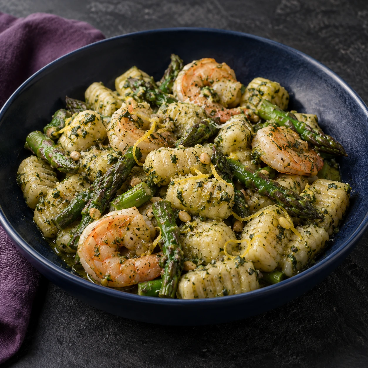 Potato Gnocchi with Pesto Shrimp and Asparagus