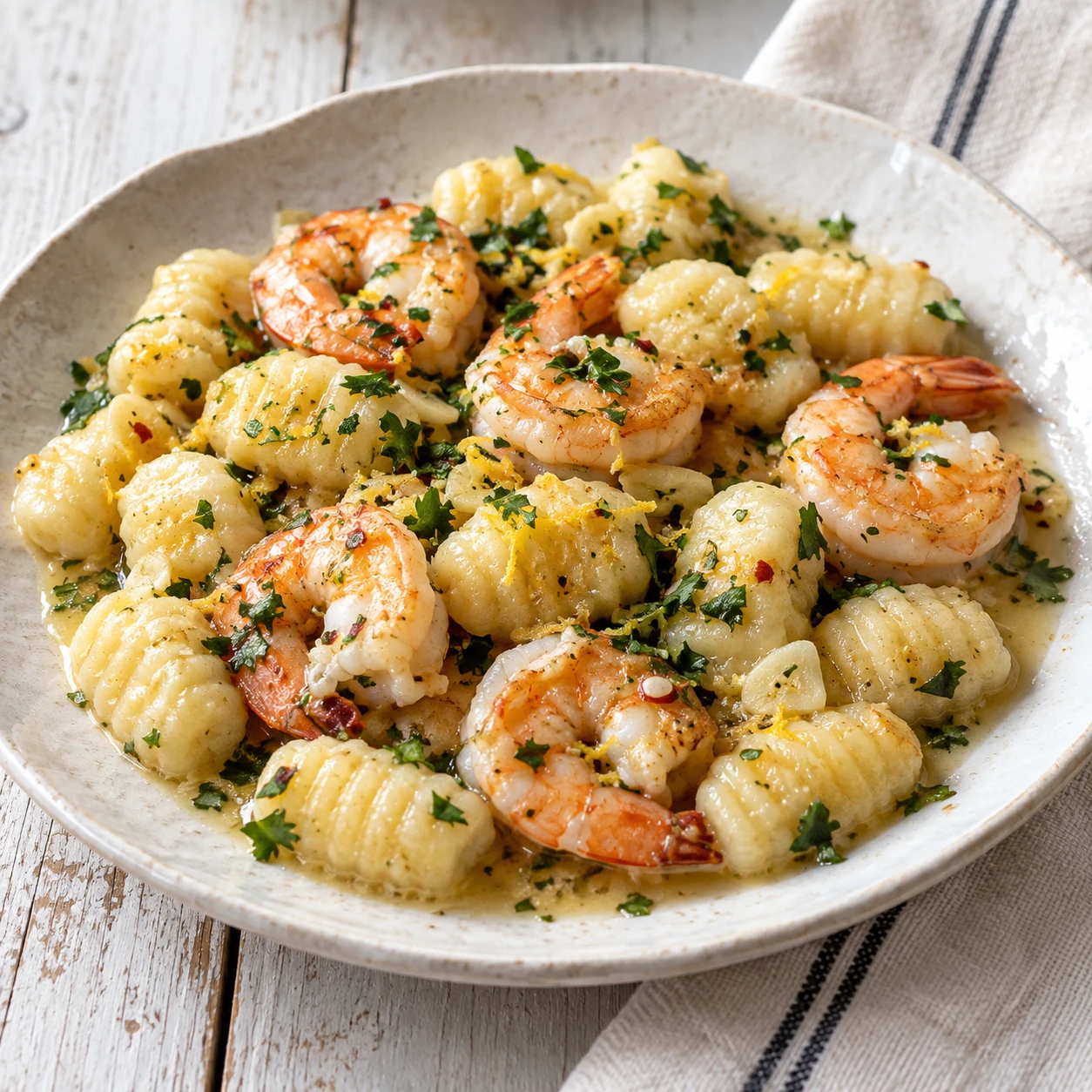 Potato Gnocchi with Shrimp Scampi