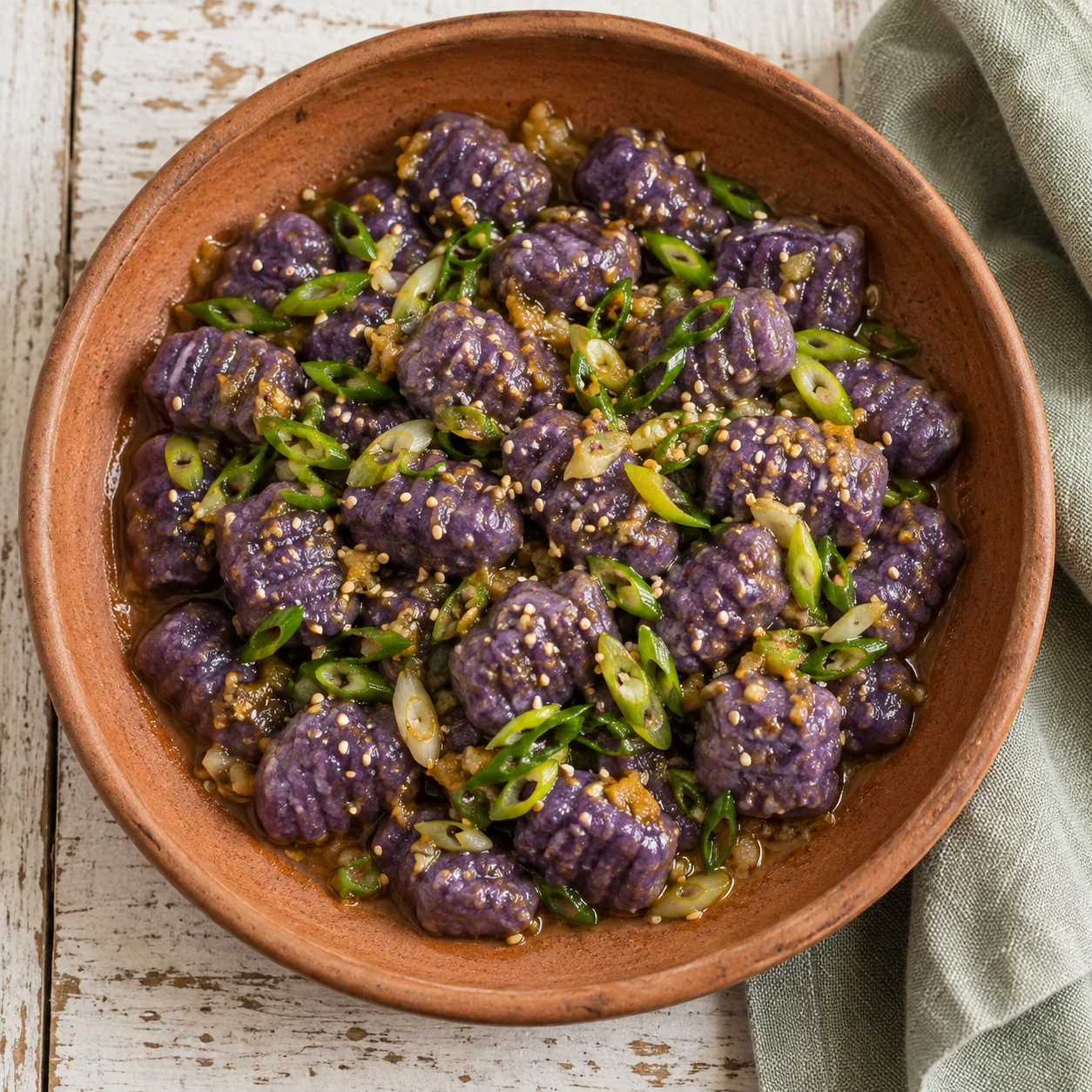 Purple Sweet Potato Gnocchi with Ginger-Scallion Butter