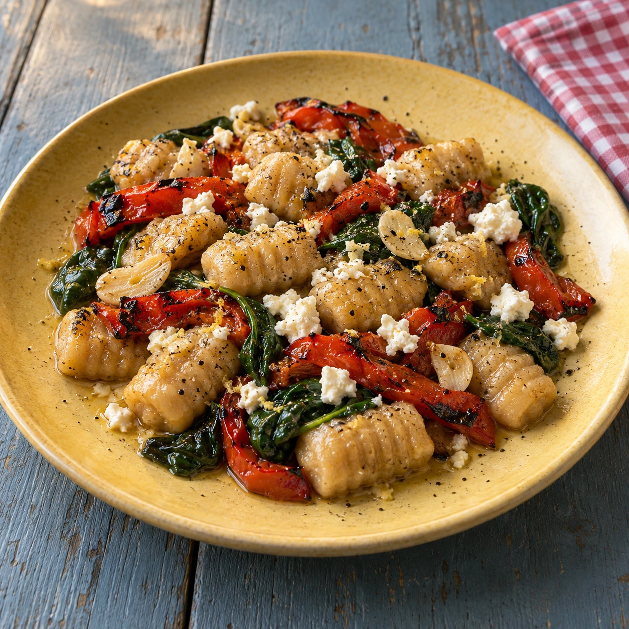 Red Lentil Gnocchi with Charred Peppers