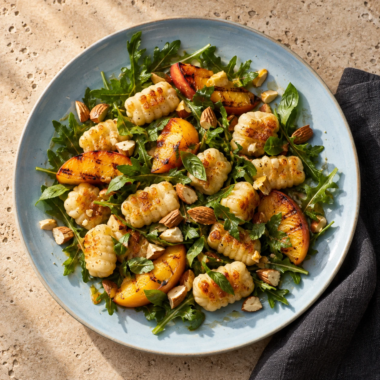 Ricotta Gnocchi Salad with Grilled Peaches and Arugula