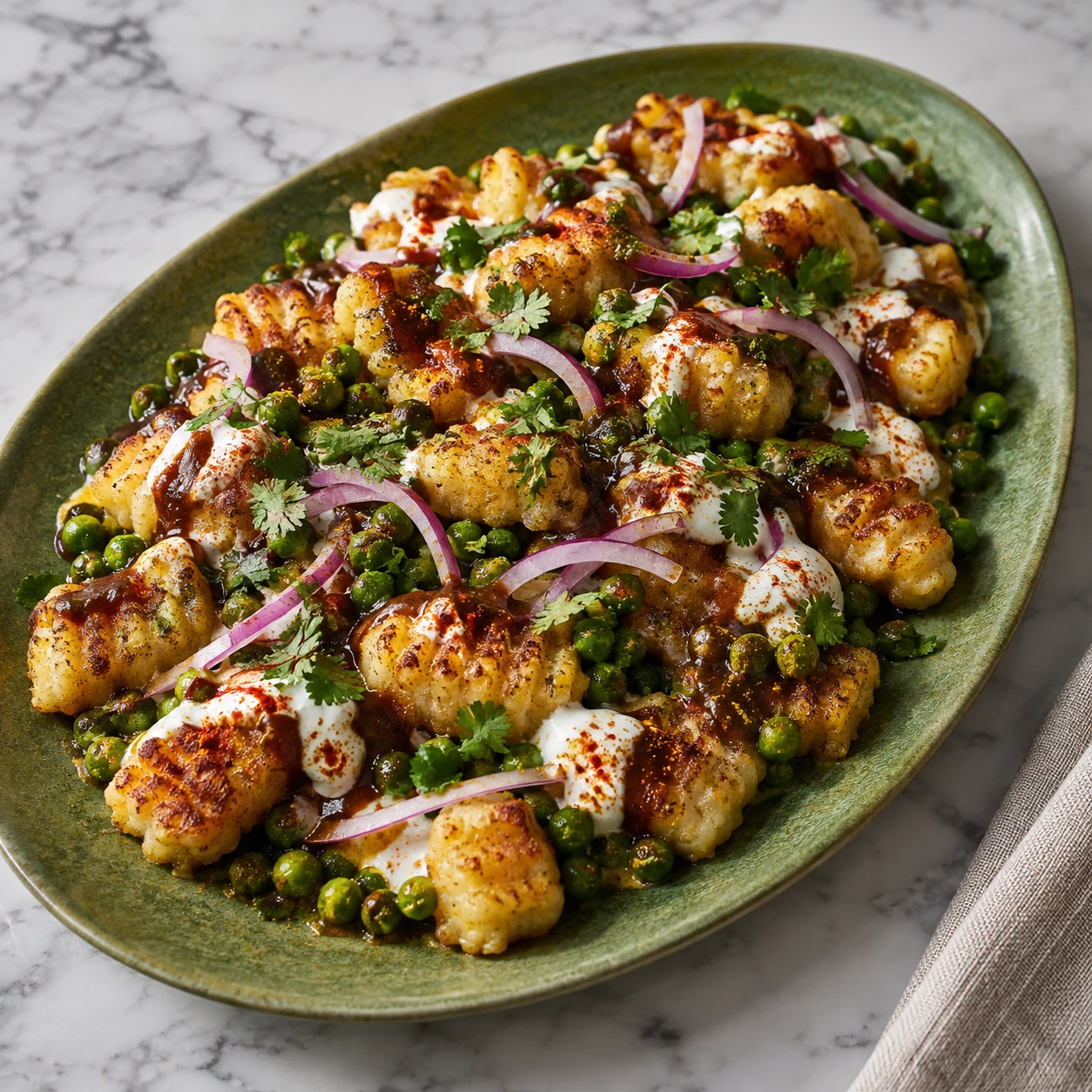 Samosa Chaat Gnocchi with Tamarind and Yogurt