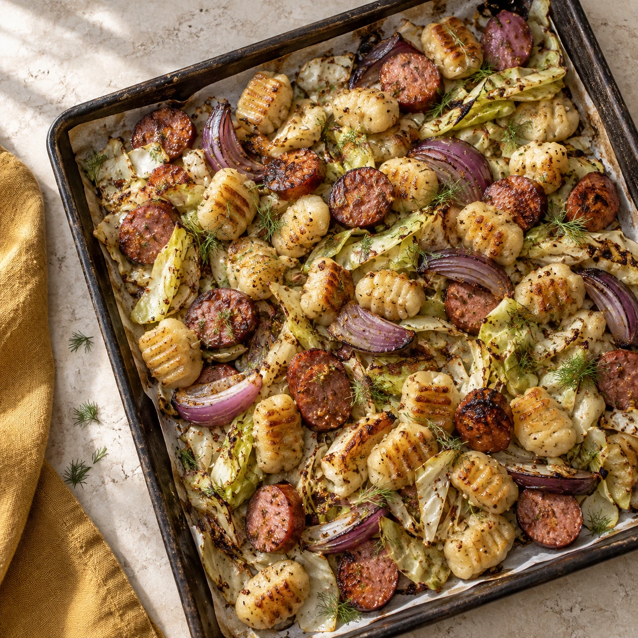 Sheet-Pan Gnocchi with Kielbasa and Cabbage