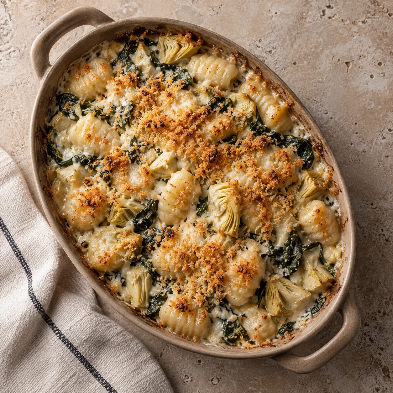 Spinach Artichoke Gnocchi with Cottage Cheese Sauce