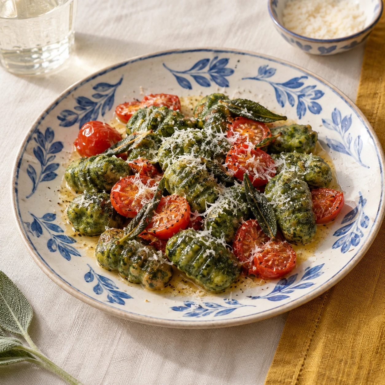 Spinach Gnocchi with Sage Butter and Cherry Tomatoes