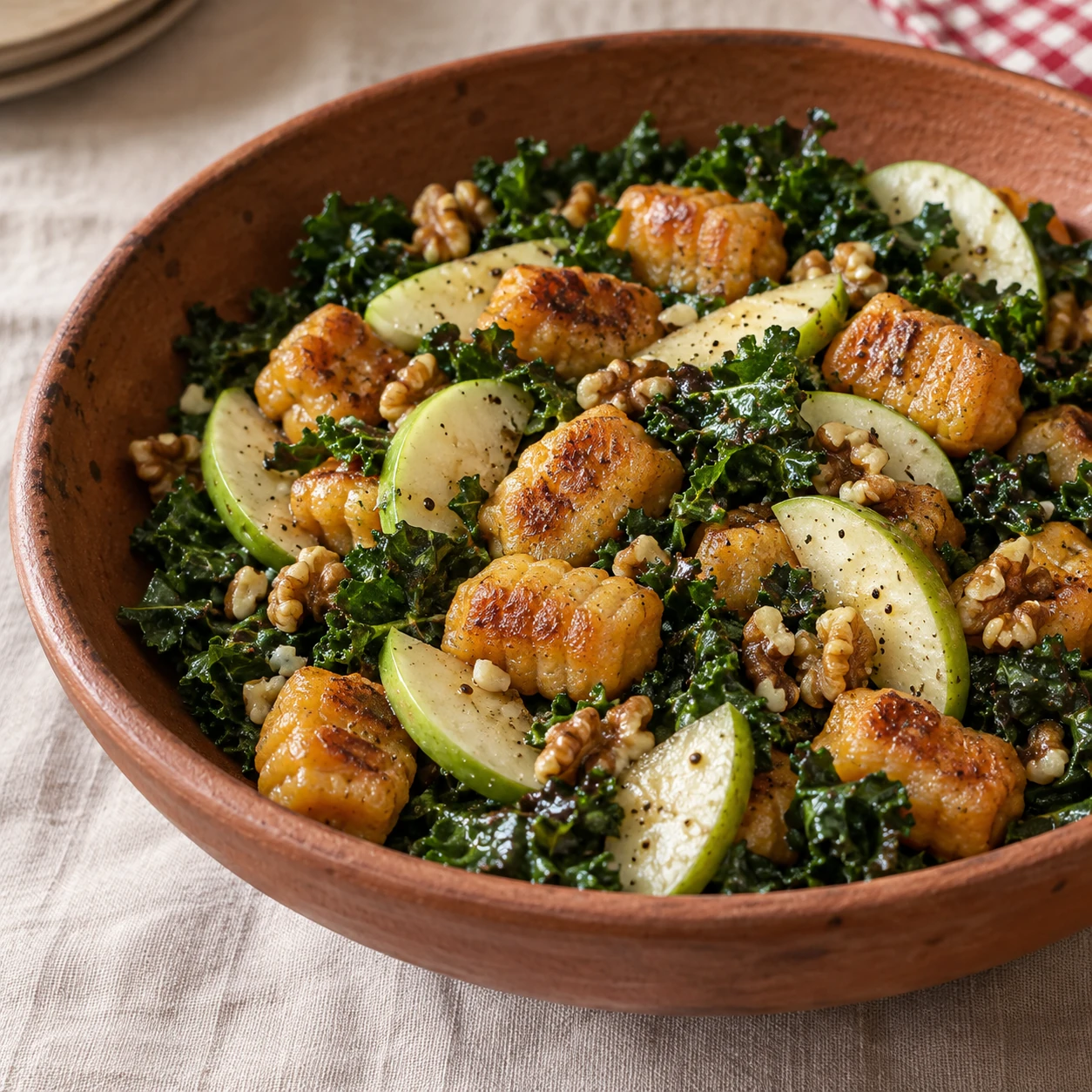 Sweet Potato Gnocchi Salad with Kale, Apples, and Walnuts