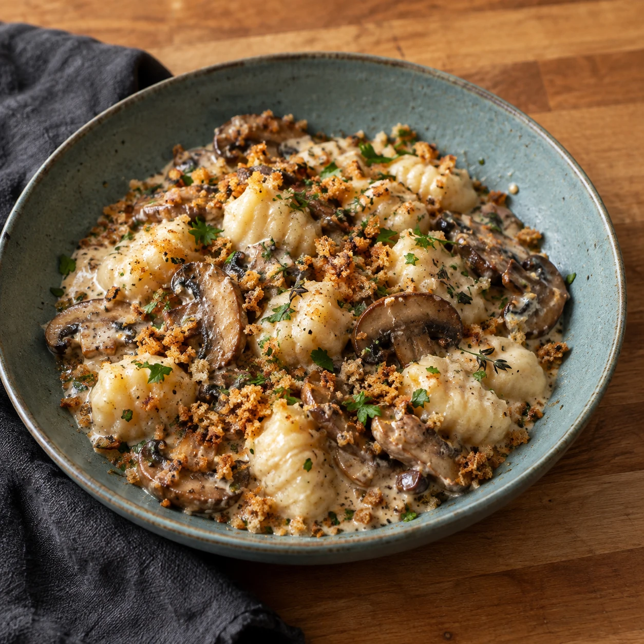 Truffle Mushroom Gnocchi with Garlic Panko