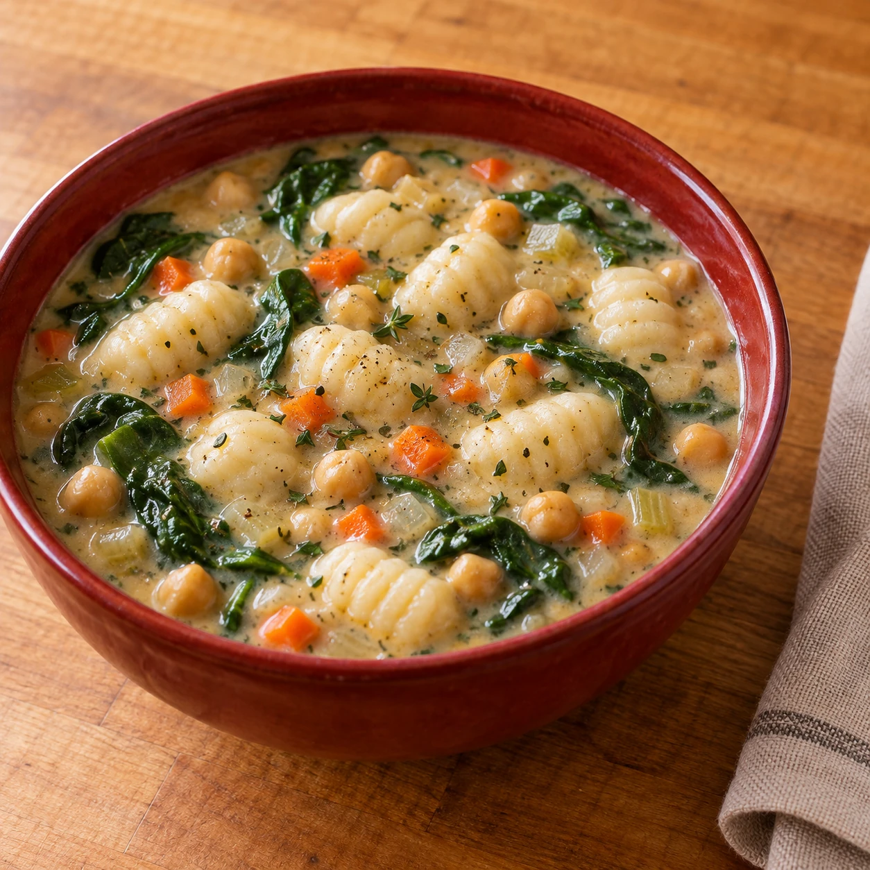 Vegan Chickpea Gnocchi Soup with Spinach