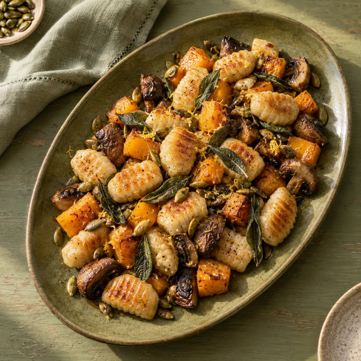 White Bean Gnocchi with Roasted Squash and Mushrooms