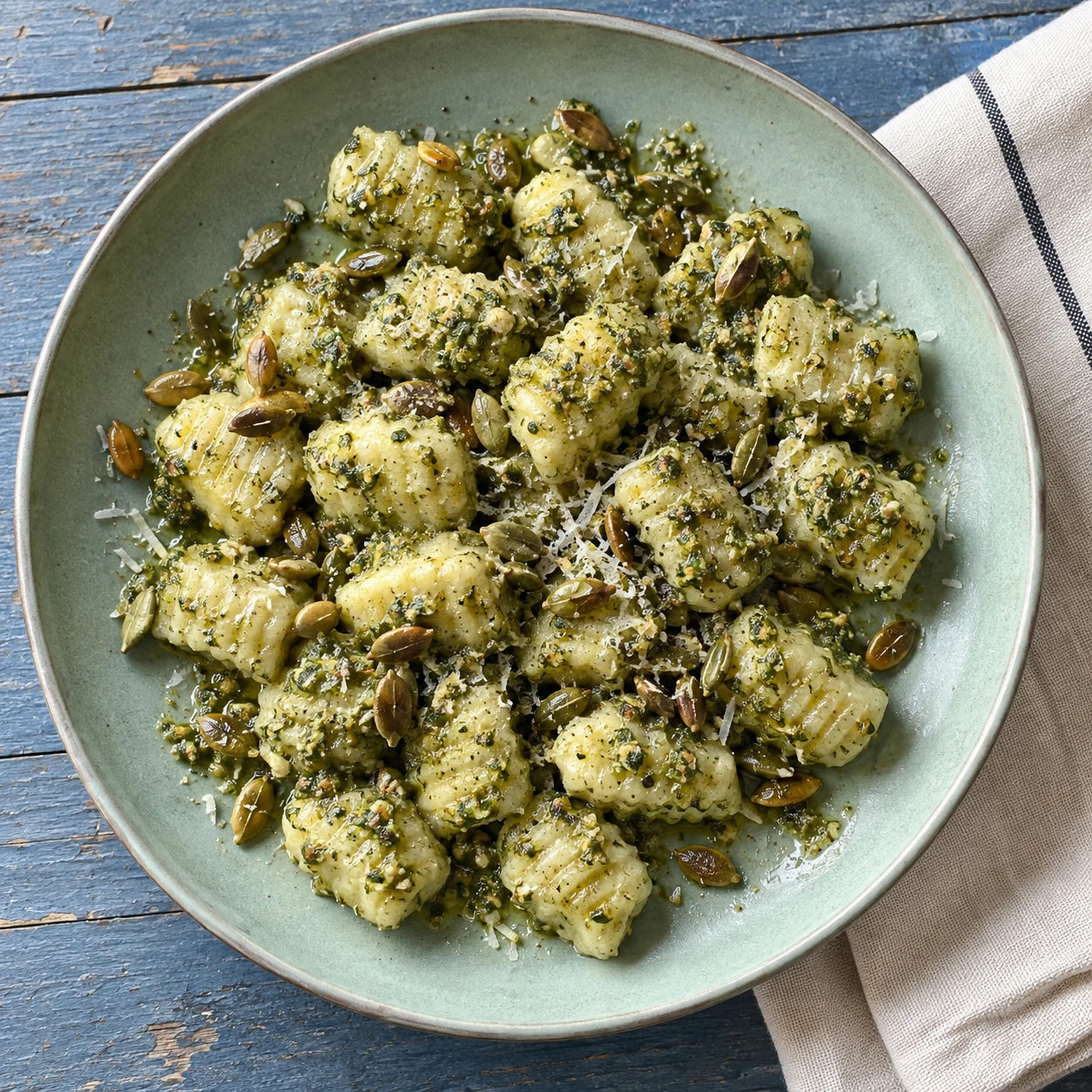 Zucchini Gnocchi with Basil and Pumpkin Seed Pesto