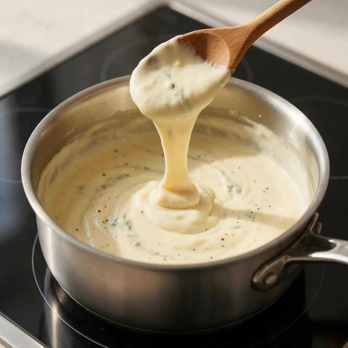 Melt the cheeses in order