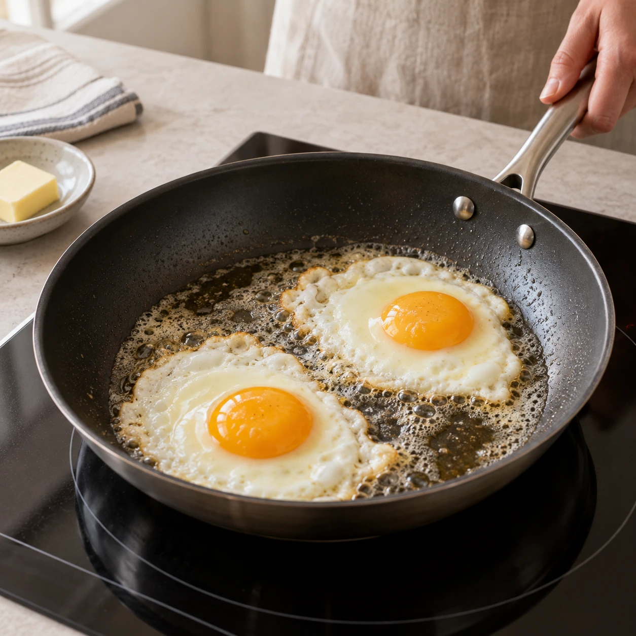 Cook the fried eggs
