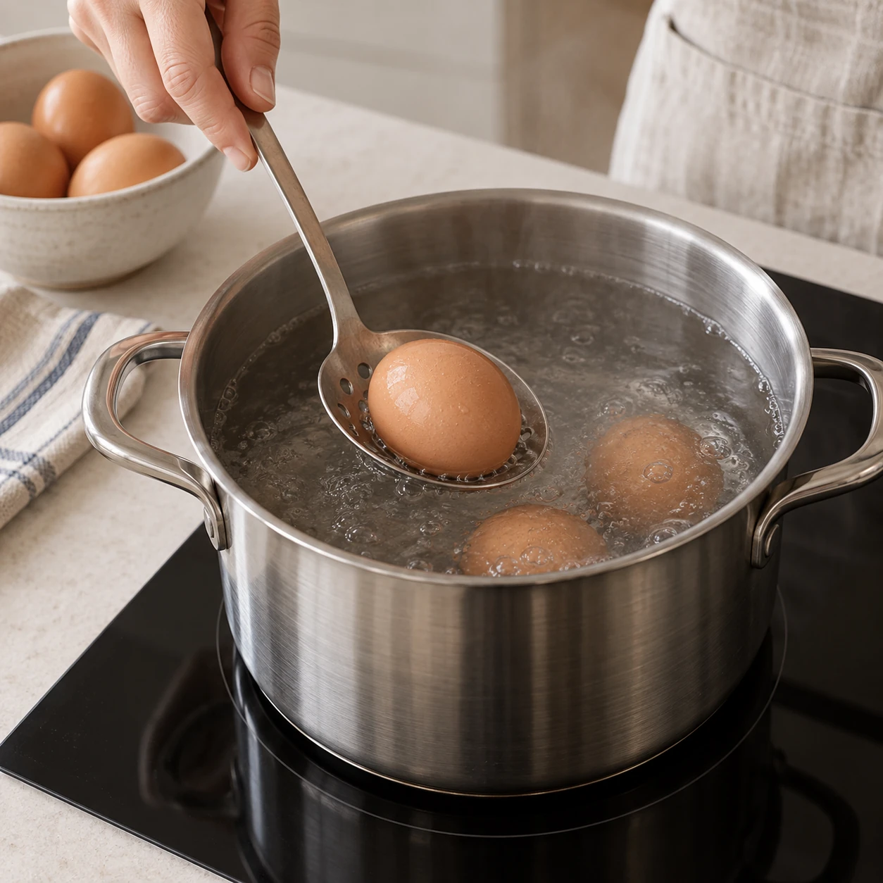 Cook the eggs and beans