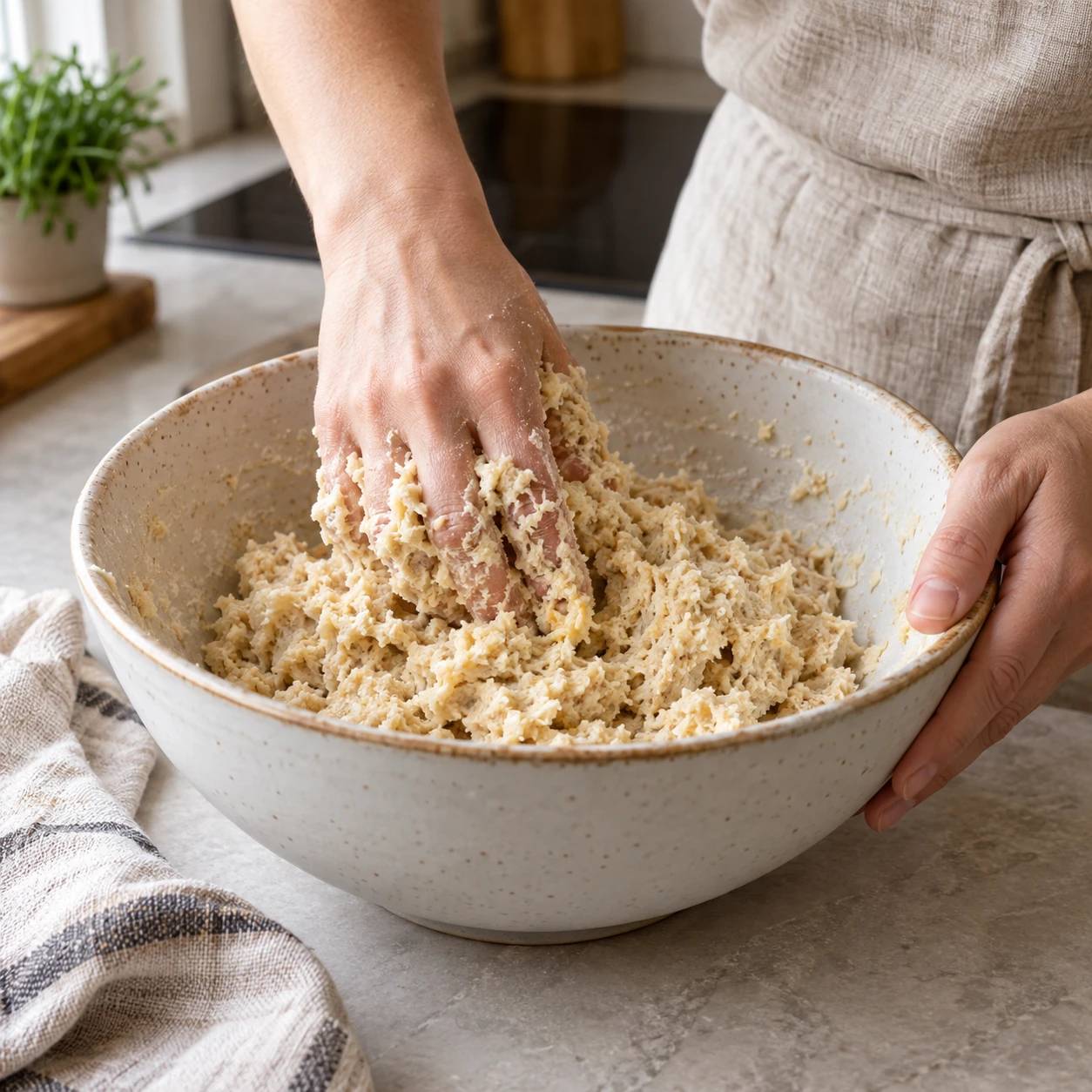 Mix the bread dough