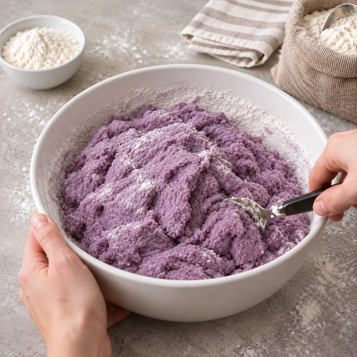 Mix the purple dough