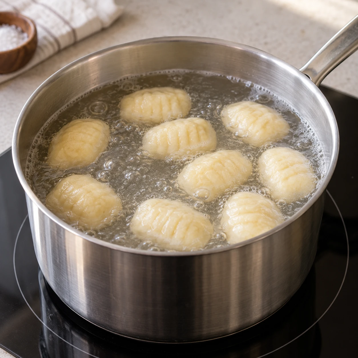 Poach the filled gnocchi