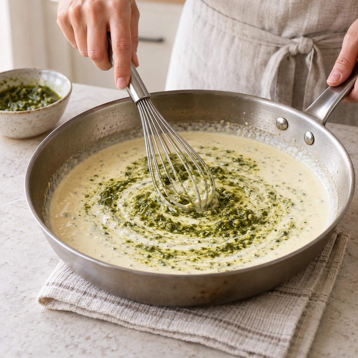 Make the pesto cream