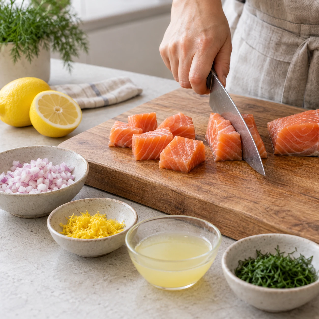 Prepare the salmon and aromatics