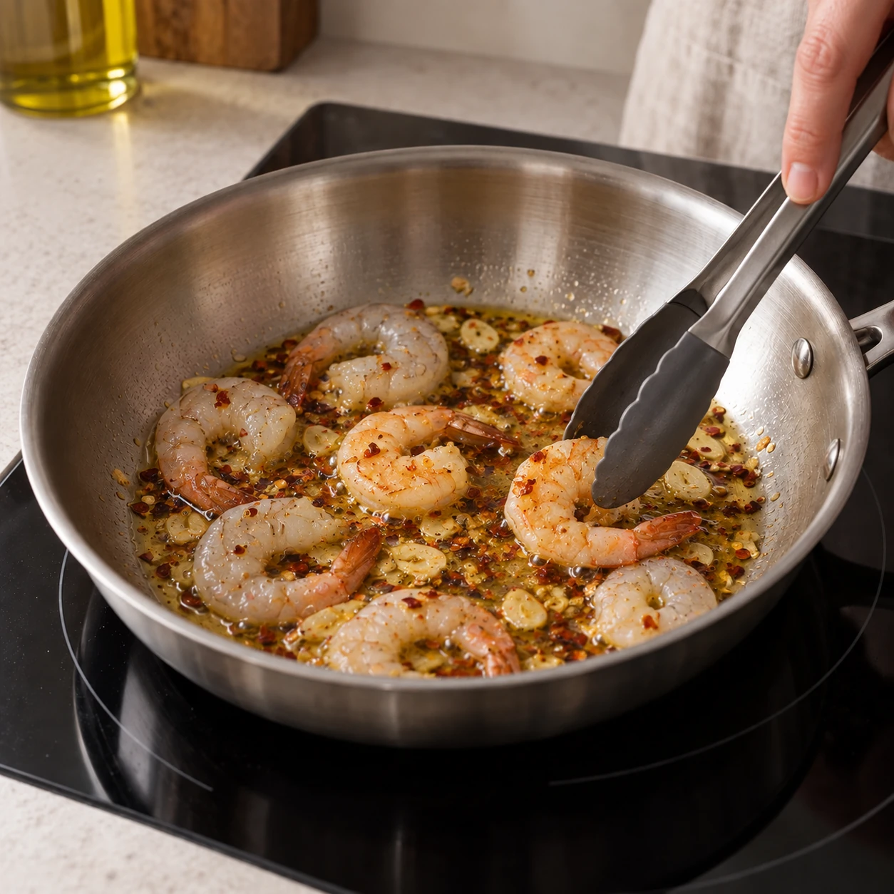 Cook the shrimp and tomatoes