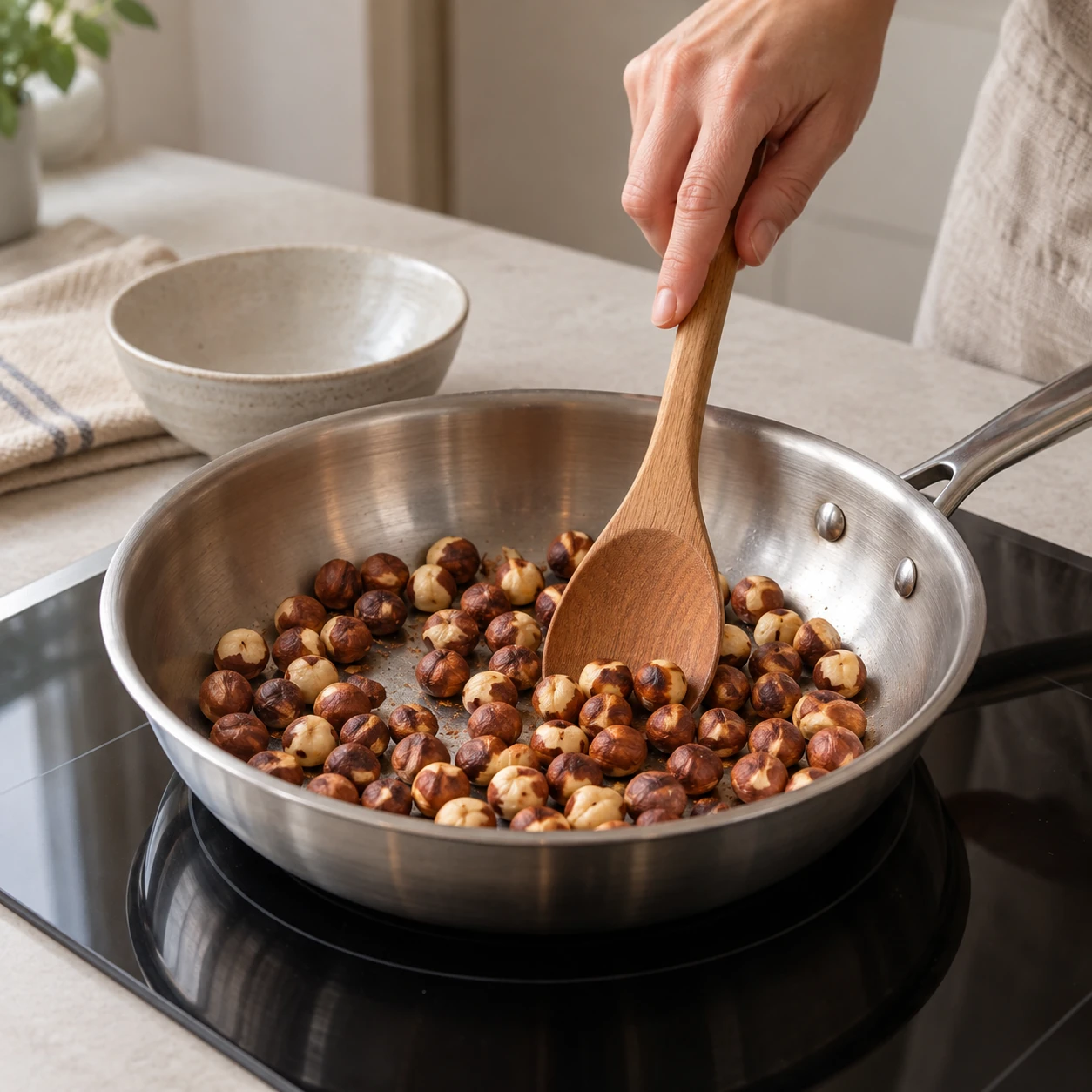 Toast and grind the hazelnuts