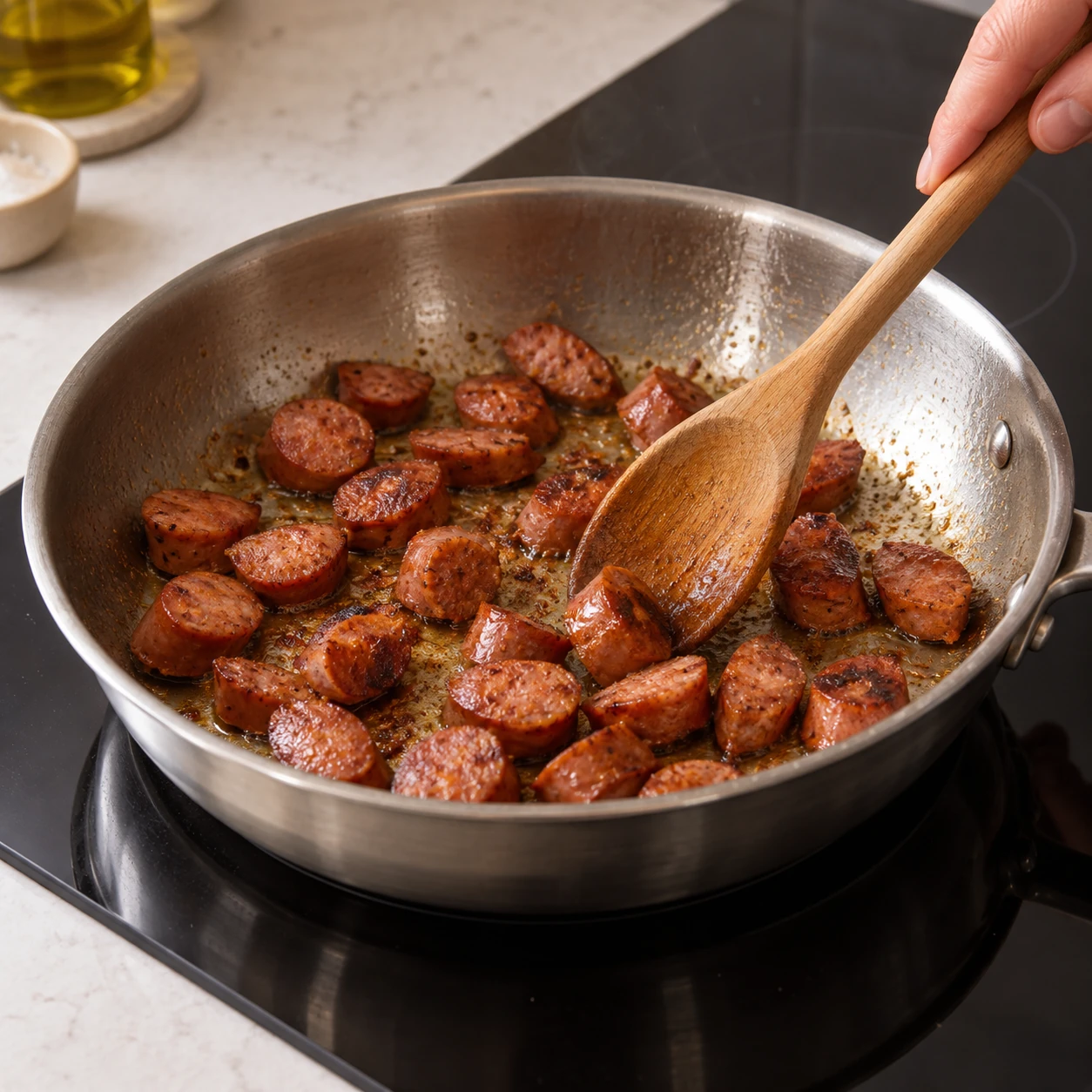 Brown the sausage and chicken