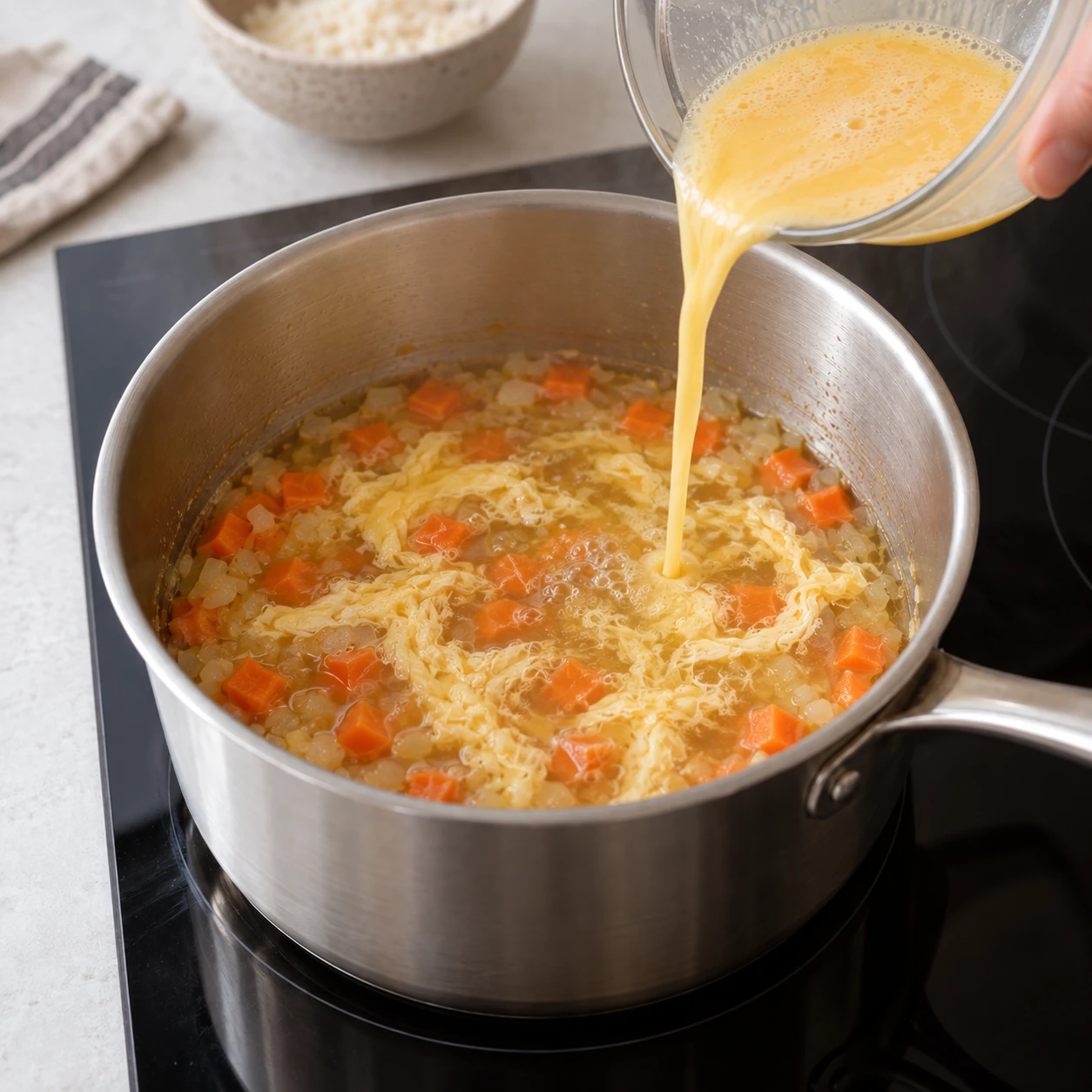 Make the Parmesan egg ribbons