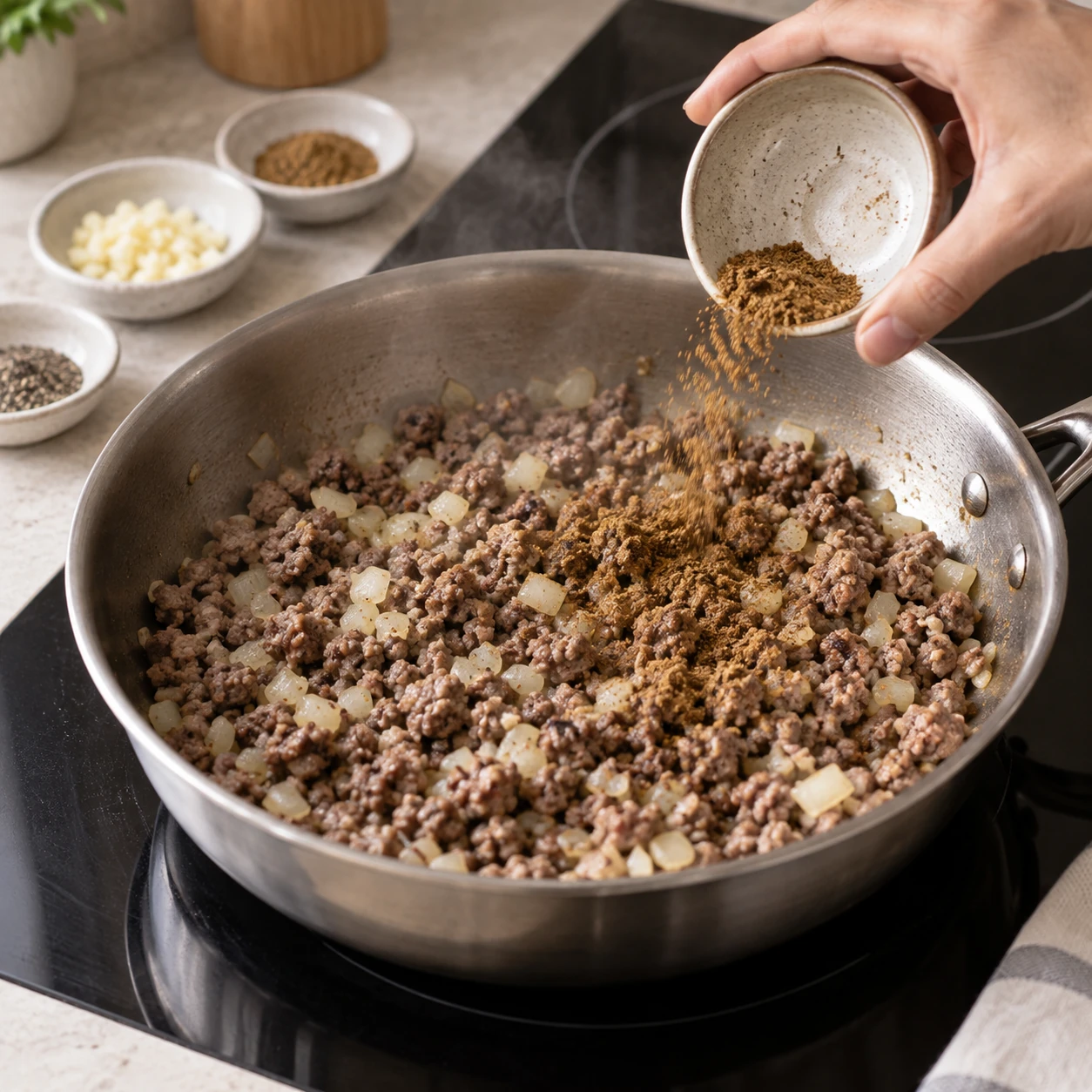 Cook the spiced lamb