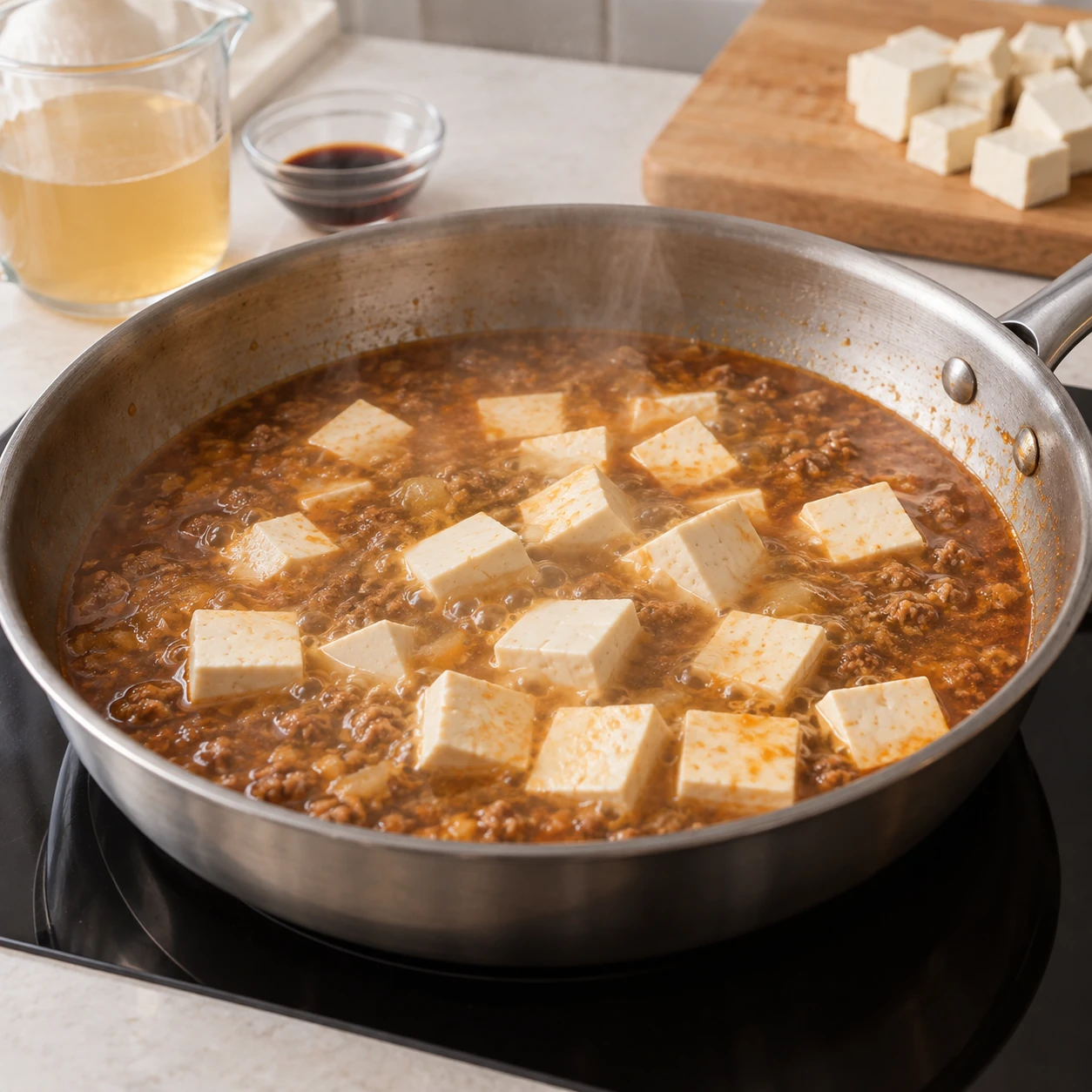 Simmer the tofu sauce