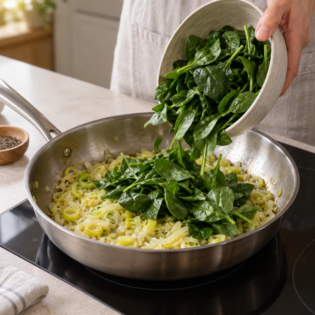Cook the spinach filling dry
