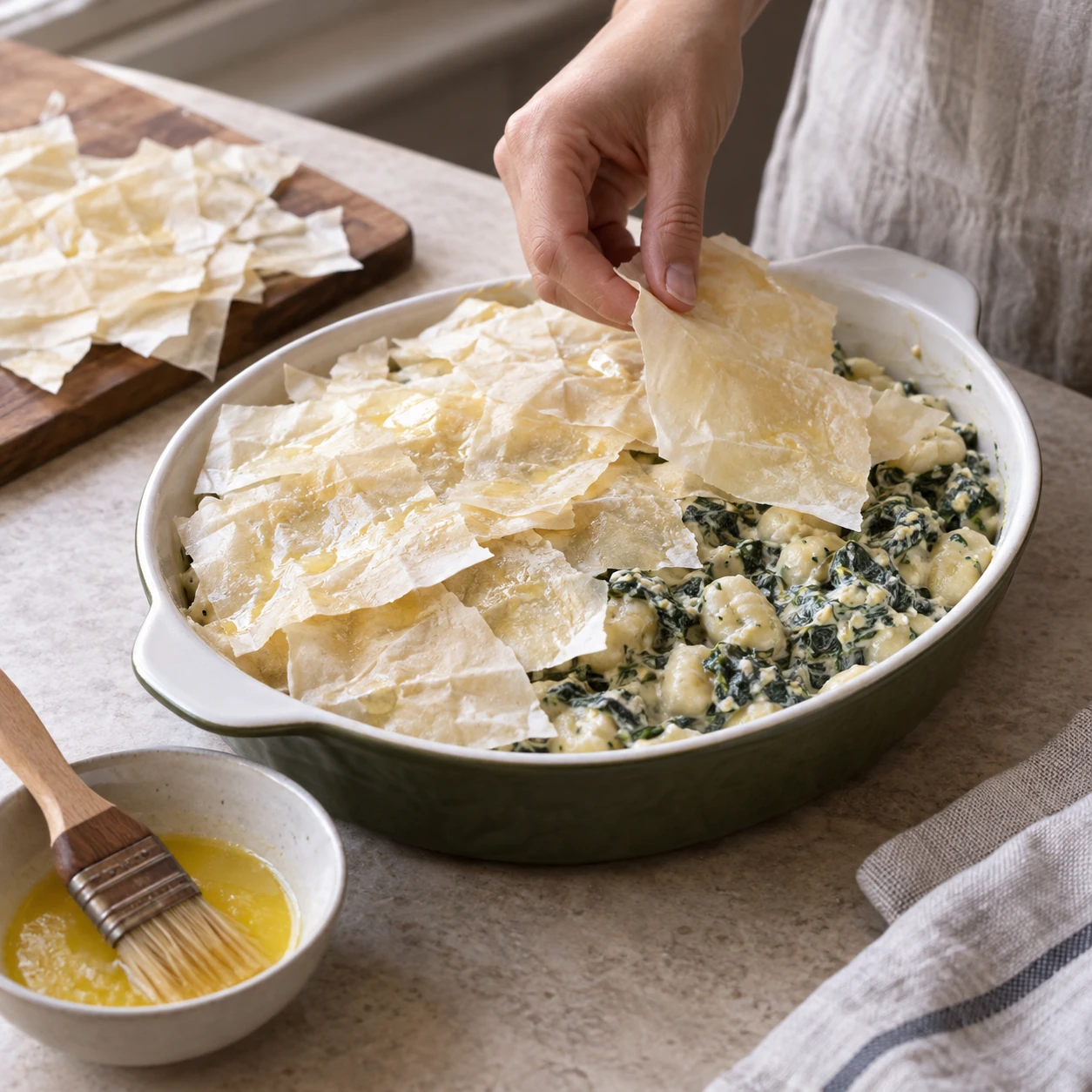 Assemble beneath the phyllo