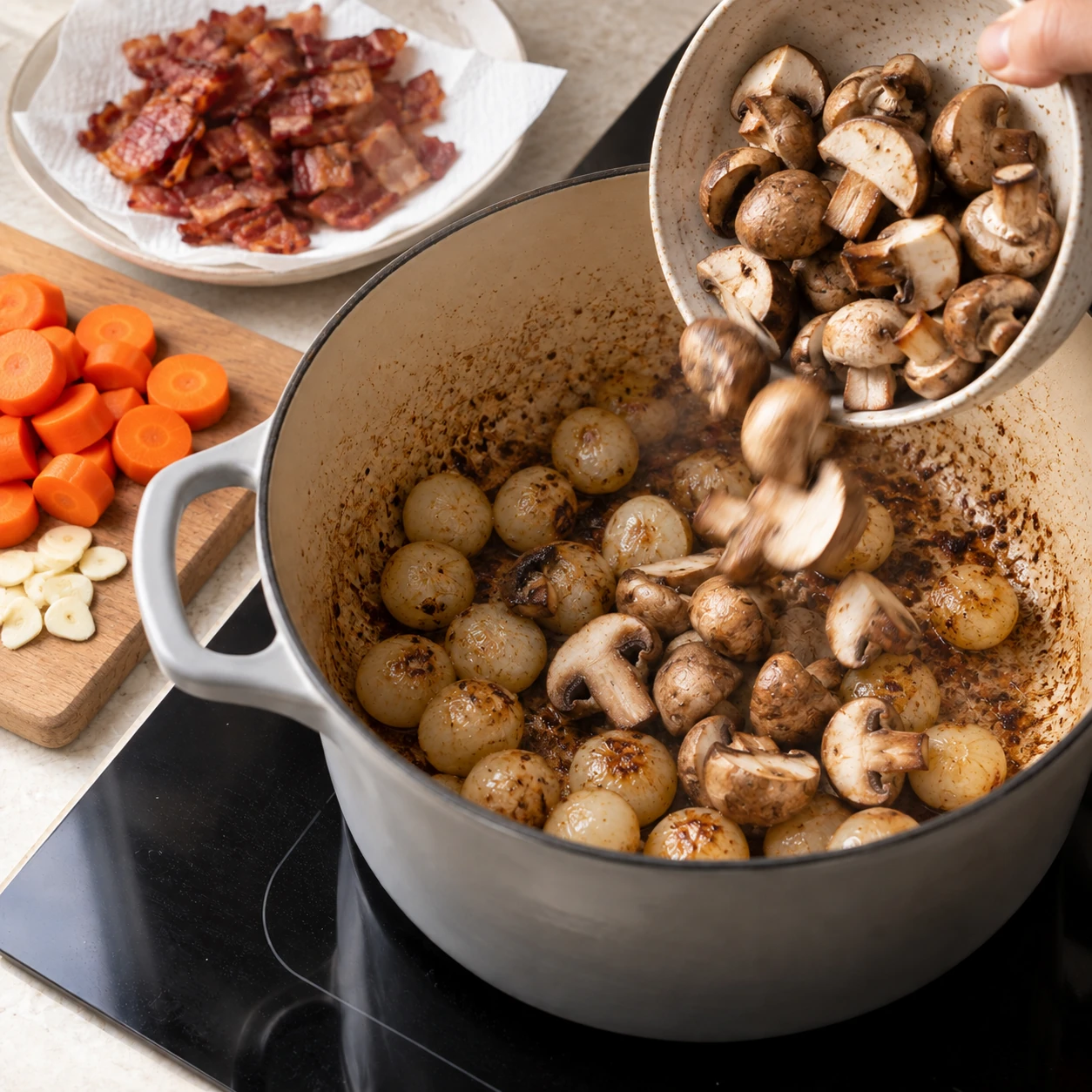 Brown the small vegetables