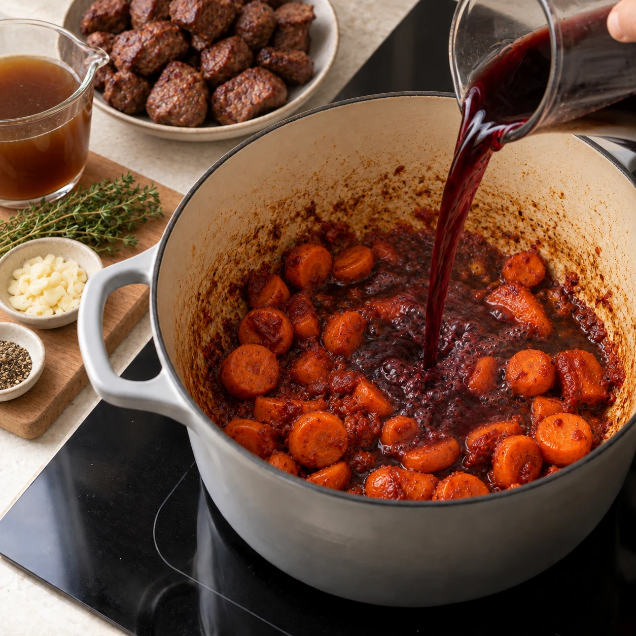Build the wine braise